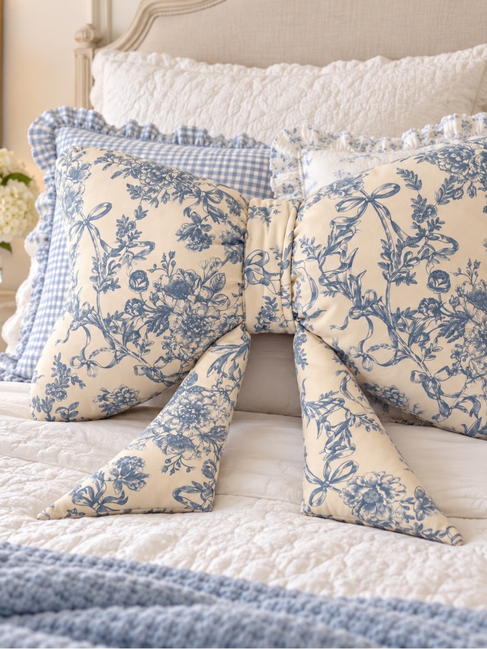 Bow Shaped cottage shabby chic Decorative Throw Pillow Blue Floral